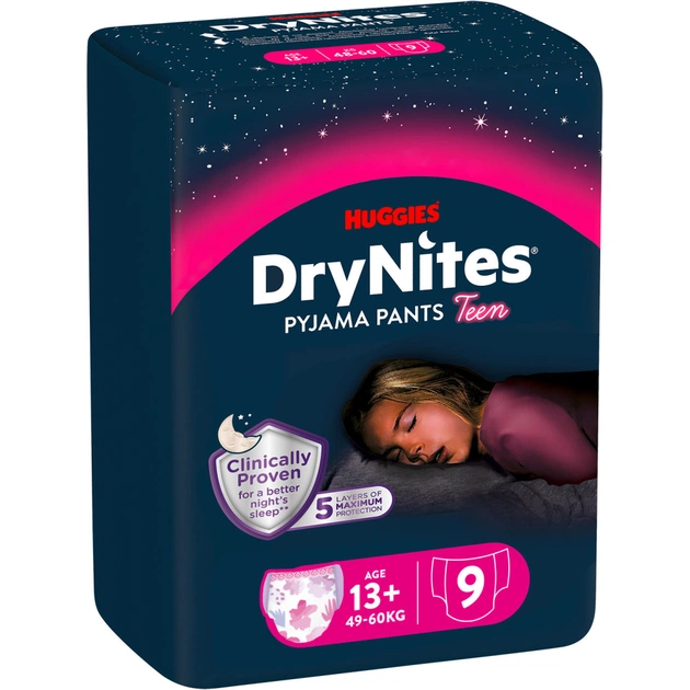 Підгузки Huggies DryNites для дівчаток 13+ років, 9 шт (5029053583679) - зображення 1