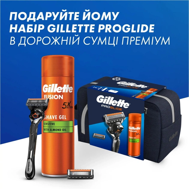Набір косметики Gillette Бритва Fusion ProGlide з 2 змінними картриджами + Гель для гоління Fusion 200 мл + Косметичка (8700216075459) - picture 11