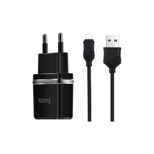 Зарядний пристрій HOCO C12 Smart dual USB (Micro cable)charger set Black (6957531064114) зображення 1