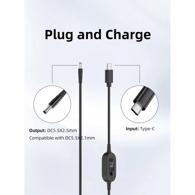 Кабель живлення USB-C to DC 5.5x2.5mm 1.0m 5V/9V/12V/15V/20V/28V 140W black XoKo (XK-K695) - picture 4