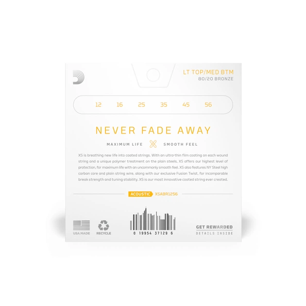 Струни для гітари D'Addario XS 80/20 Bronze Light Top / Medium Bottom (12-56) (XSABR1256) - picture 3