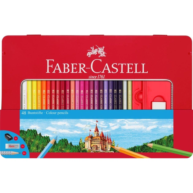 Олівці кольорові Faber-Castell Замок, 48 кольорів у металевій коробці з аксесуарами, 115888 (26174) - зображення 1