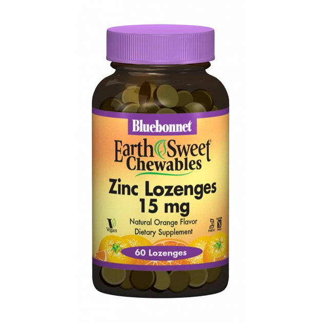 Мінерали Bluebonnet Nutrition Цинк 15 мг, Смак Апельсину, EarthSweet Chewables, 60 таблето (BLB-00745) - изображение 1