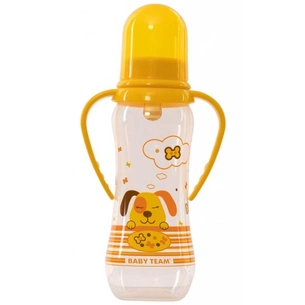 Пляшечка для годування Baby Team з латексною соскою і ручками 0+ 250 мл (1311_собачка_жовта) зображення 1