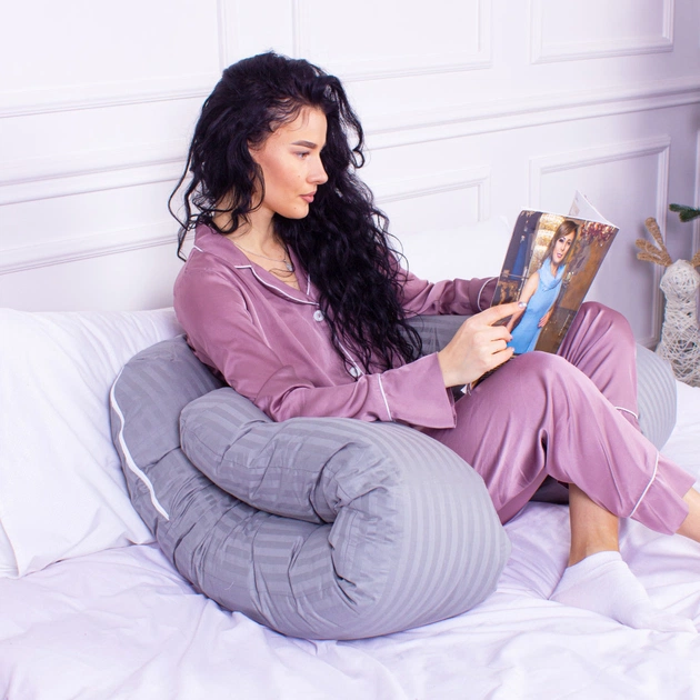 Подушка MirSon для вагітних і відпочинку Satin Stripe №8027 U-подібна Light Gray (2200006178651) - picture 5