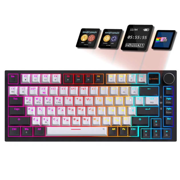 Клавіатура GamePro Asgard Valhalla Pro Rainy Switch Bluetooth/2.4G/USB USB White with display (MK160W-D-Pro) - picture 2