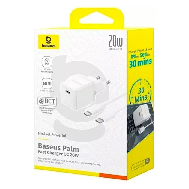 Зарядний пристрій Baseus 1xUSB-C 20W + 1xUSB white + cable USB-C to USB-C 60W 1.0m (P10111608213-01) - picture 6