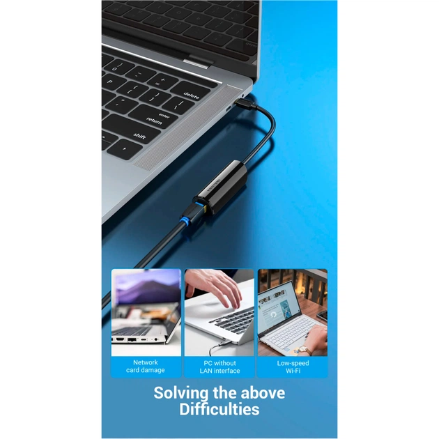 Перехідник USB-C to RJ45 Ethernet 100Mbps Vention (CFABB) - picture 3