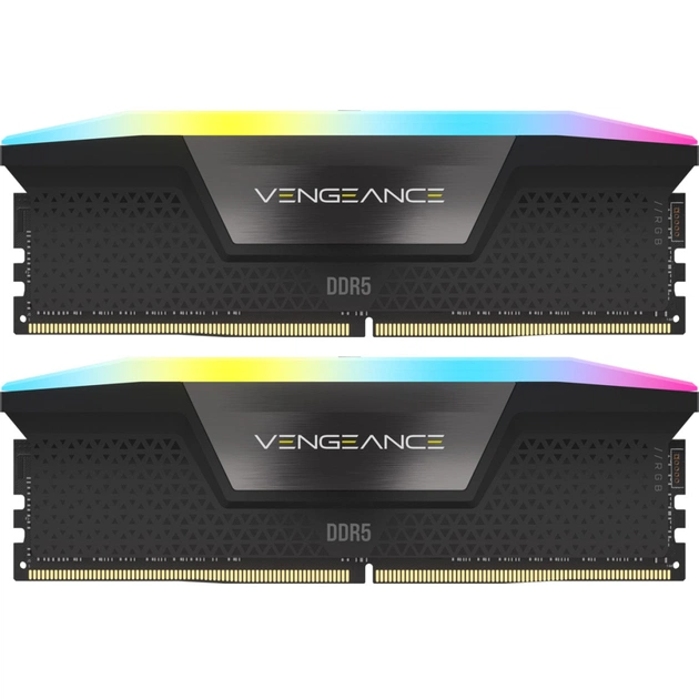 Модуль пам'яті для комп'ютера DDR5 64GB (2x32GB) 6000 MHz Vengeance RGB Black Corsair (CMH64GX5M2B6000C40) - изображение 1