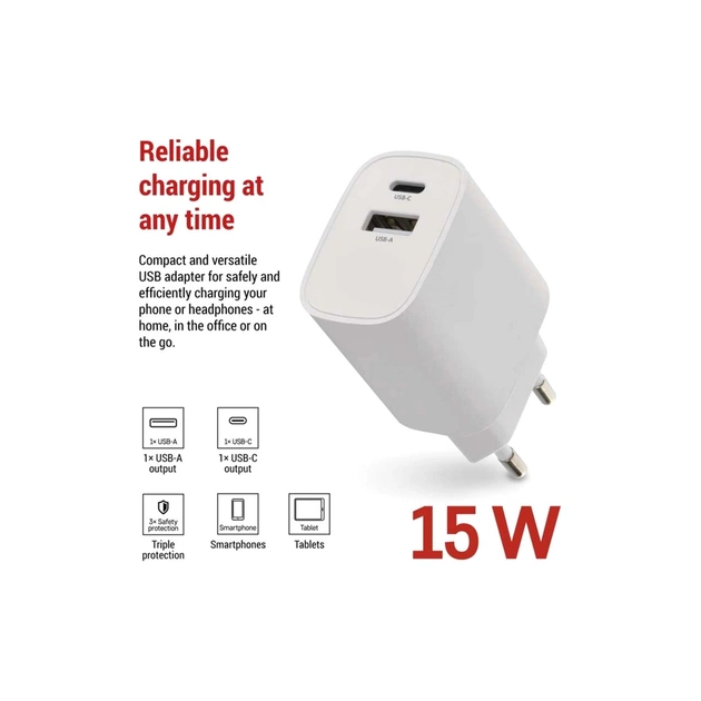 Зарядний пристрій EMOS V02B15 1xUSB-A + 1xUSB-C 15W GaN (V02B15) - picture 3
