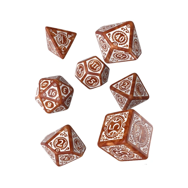 Набір кубиків для настільних ігор Q-Workshop Steampunk Clockwork Caramel white Dice Set (7 шт) (SSTC72) - изображение 1