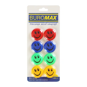 Магнит Buromax набор Смайлик цветной, 30 мм, 8 шт. в упаковке (BM.0032) изображение 1