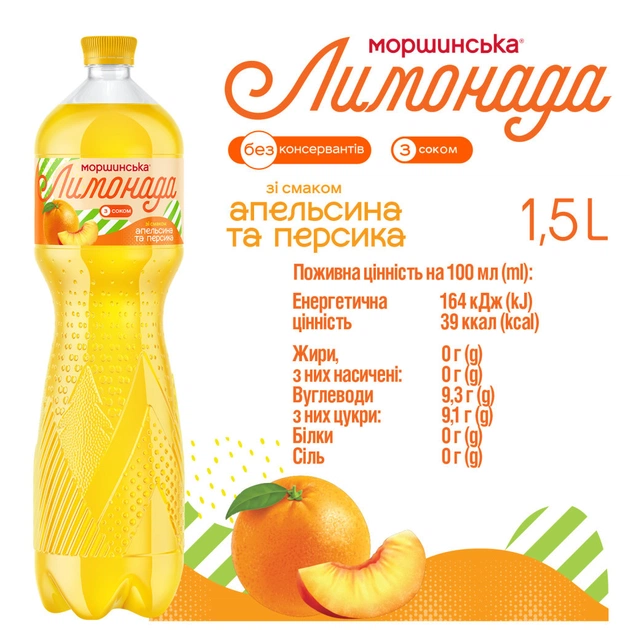 Напій Моршинська соковмісний Лимонада зі смаком Апельсин-Персик 1.5 л (4820017002769) - picture 4