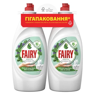 Средство для ручного мытья посуды Fairy Sensitive Чайное дерево и Мята 2 х 900 мл (8700216759649/8006530210850) изображение 1