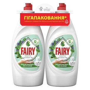 Засіб для ручного миття посуду Fairy Ніжні руки Чайне дерево і М'ята 2 х 900 мл (8700216759649) зображення 1