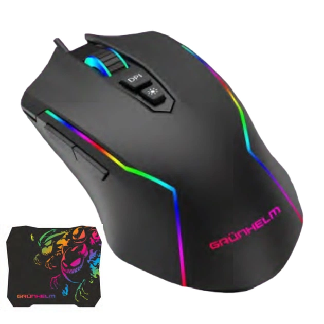 Мишка Grunhelm MS-656WD RGB USB Black + mouse pad (126952) - зображення 1
