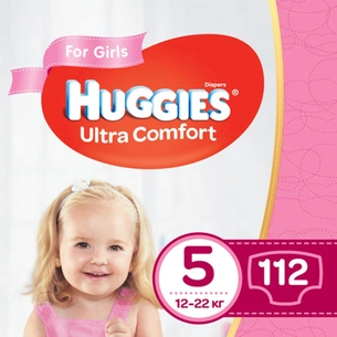 Підгузки Huggies Ultra Comfort 5 Mega для дівчаток (12-22 кг) 112 шт (56x2) (5029054218129) зображення 1