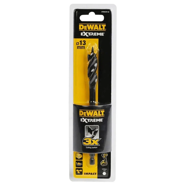 Сверло DeWALT по дереву спиральное, D=13 мм, L=152 мм, WL=100 мм, 1 шт (DT90239) - изображение 1