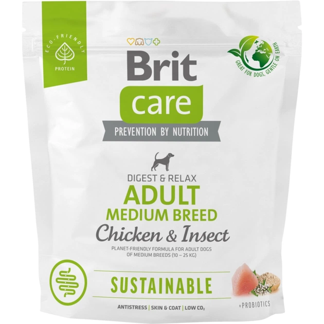 Сухой корм для собак Brit Care Dog Sustainable Adult Medium Breed с курицей и насекомыми 1 кг (8595602558704) - изображение 1