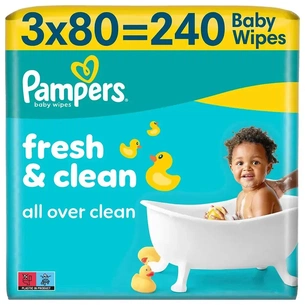 Дитячі вологі серветки Pampers Fresh Clean 3x80 шт (240 шт) (8006530134422) зображення 1
