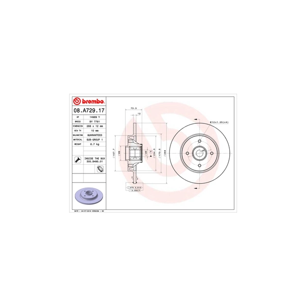 Гальмівний диск Brembo 08.A729.17 - зображення 1
