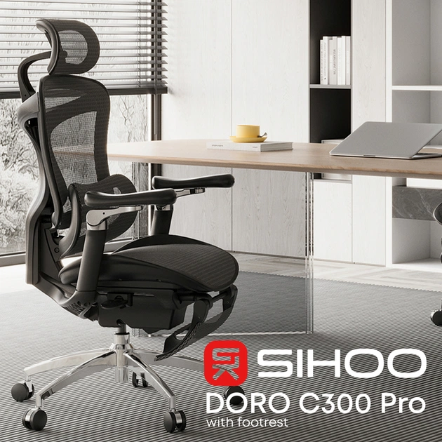 Офісне крісло Sihoo Крісло офісне з підставкою для ніг Sihoo DORO C300 Pro Mesh Black with (DORO-C300-PRO-M101-JT) - зображення 6