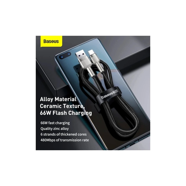 Дата кабель USB 2.0 AM to USB-C 1.0m Cafule Metal 66W black Baseus (CAKF000101) - picture 9