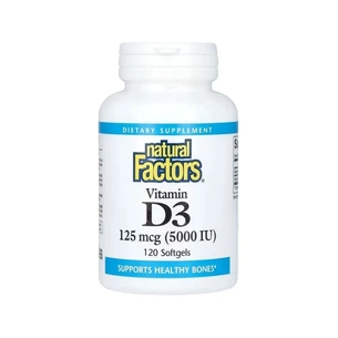 Витаминно-минеральный комплекс Natural Factors Витамин D3, 125 мкг 5000 МЕ, Vitamin D3, 120 гелевых капсул (NFS-01056) изображение 1