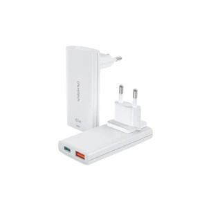 Зарядний пристрій Choetech 2xUSB 65W GaN (USB-C+USB-A) Ultra thin (PD6011-EU-WH) зображення 1