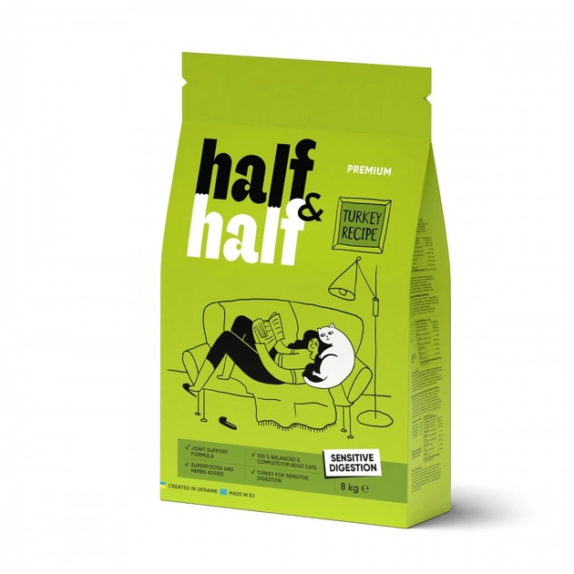 Сухой корм для кошек Half&Half с чувствительным пищеварением с индейкой 8 кг (4820261920833) - изображение 1