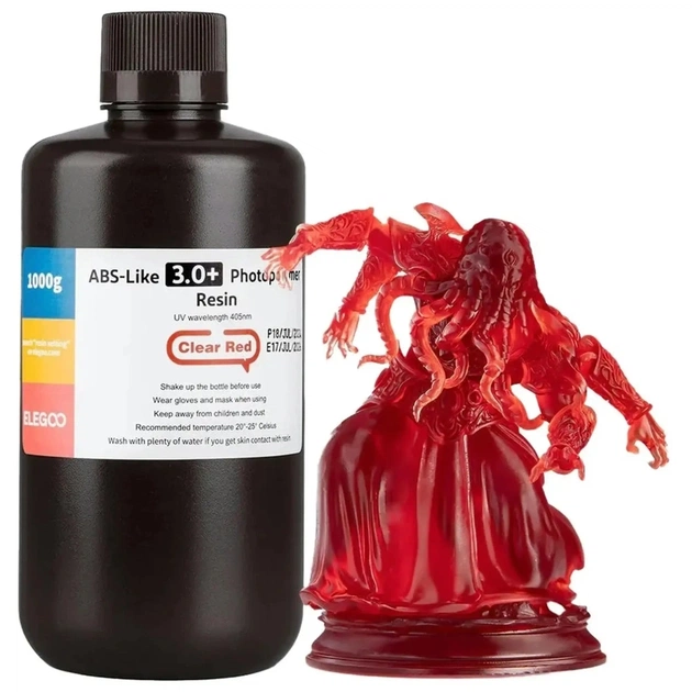 Фотополимерная смола ELEGOO Resin, ABS-like 3.0 plus 1кг, transparent red (50.103.0224) - изображение 1