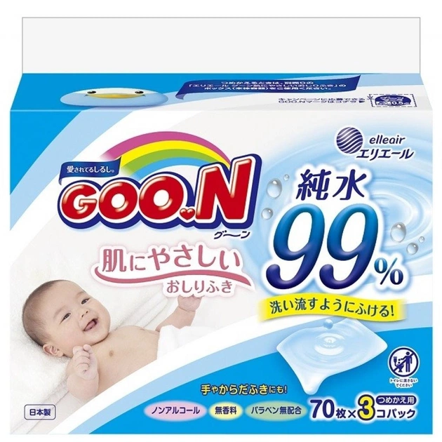 Дитячі вологі серветки GOO.N для чутливої шкіри 3 x 70 шт (733777) - зображення 1