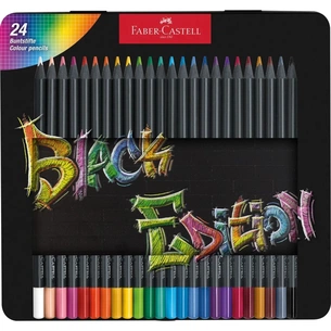 Олівці кольорові Faber-Castell Black Edition colour pencils 24 кольора тригранні чорне дерево, металева коробка (116425) (32086) зображення 1