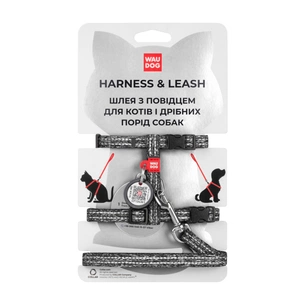 Шлея для котів WAUDOG Re-cotton з повідком пластиковий фастекс XS сіра (147011) зображення 1