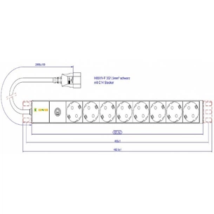 Силовий блок Conteg 19" 1U w/PDU 8xSchuko, вилка C14, кабель 2м (DP-RP-08-SCHUF-IEEC14/S) изображение 1
