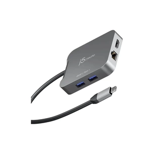 Концентратор J5create USB-C 5-in-1 1xHDMI + 1xUSB 3.2 + 1xUSB-C PD140W + 1xRJ45 1000Mbps gray (JCD3191-N) зображення 1
