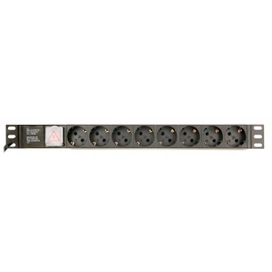 Блок розеток EnerGenie 19" 1U (EG-PDU-014) алюм. корп.,  8 розеток,  16A, 3м, черный, вилка Schuko изображение 1