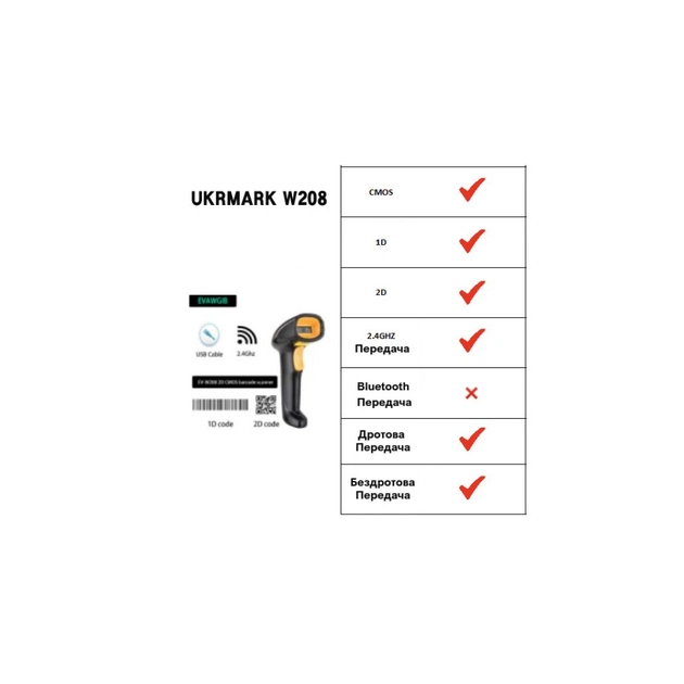 Сканер штрих-коду UKRMARK EV-W208 2D, wireless, USB (900564) - picture 2