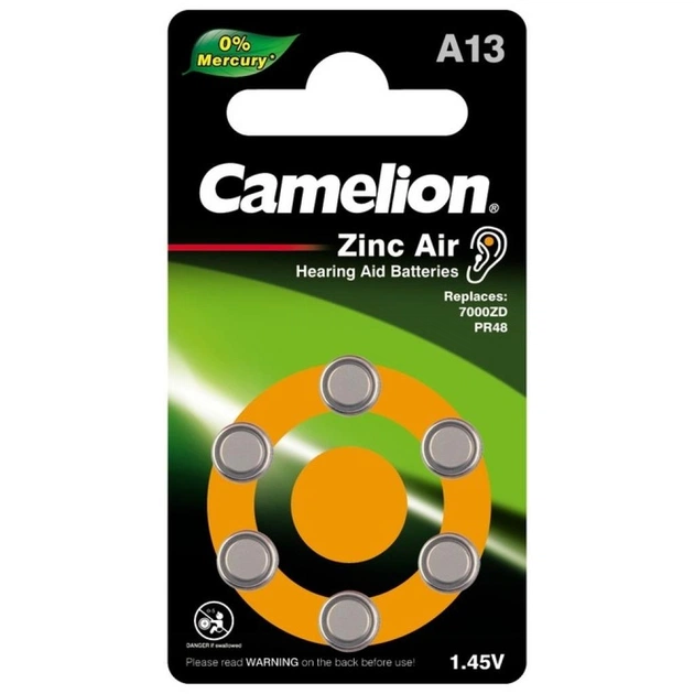 Батарейка PR48 / A13 Zinc-Air * 6 Camelion (A13-BP6) - изображение 1