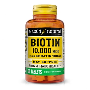 Вітамін Mason Natural Біотин 10000мкг з кератином, Biotin Plus Keratin, 60 таблето (MAV-17655) зображення 1