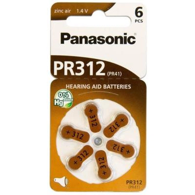 Батарейка Panasonic PR41 / PR312 (1.4V) * 6 (PR-312/6LB) - изображение 1