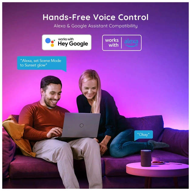 Світлодіодна стрічка Govee RGBIC Basic Wi-Fi + Bluetooth LED Strip Light 10м Білий (H618C3D1) - зображення 7