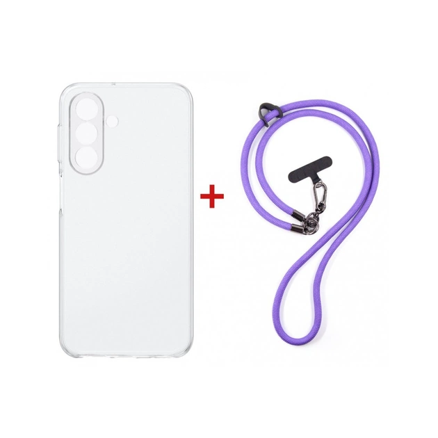 Чохол до мобільного телефона Dengos Case + Cross-body Strap Samsung Galaxy A37 Clear+Purple (DG-KM-CCRB-06) - зображення 1