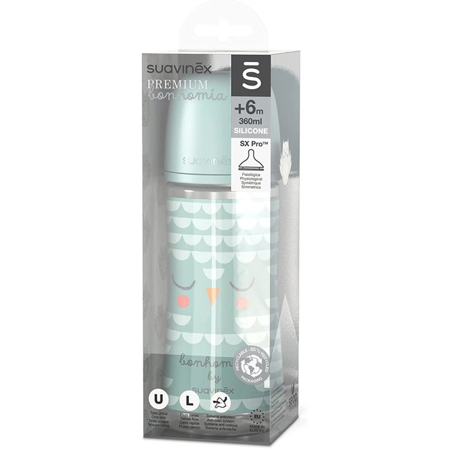 Пляшечка для годування Suavinex Bonhomia, повільний потік, 360 мл, зелена (307838) - picture 3