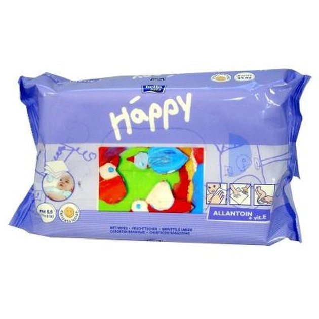Дитячі вологі серветки Bella Baby Happy з вітаміном Е для догляду за шкірою немовлят 64 шт (5900516421120) - зображення 1