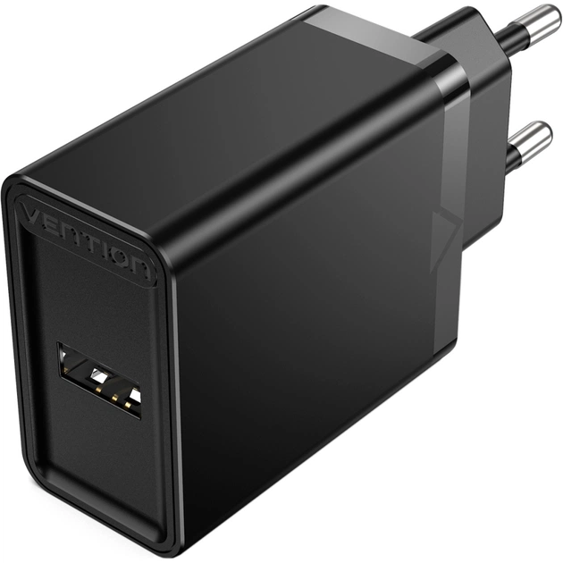 Зарядний пристрій VENTION 1xUSB 12W Black (FAAB0-EU) - зображення 1