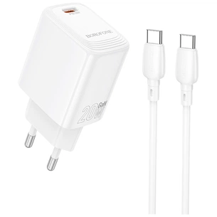Зарядний пристрій BOROFONE BN26 Fuente USB-C PD20W + cable USB-C to USB-C White (6941991120251) зображення 1