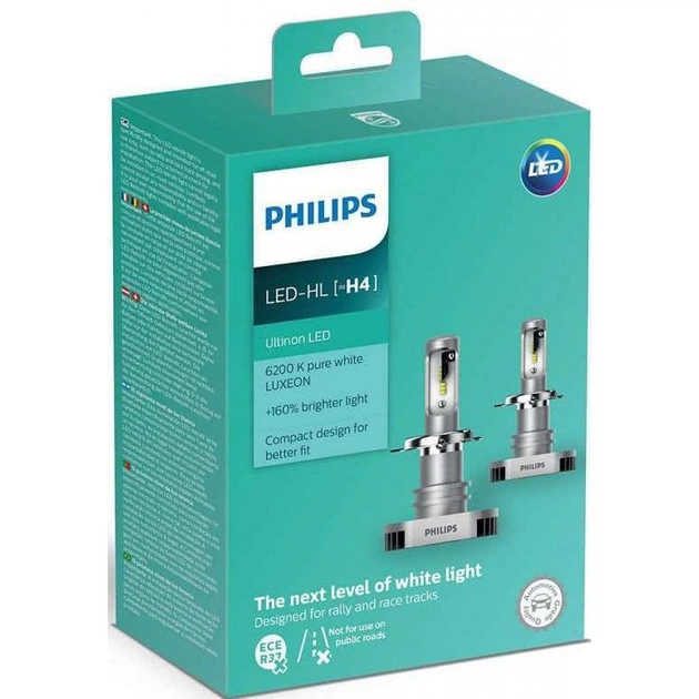 Автолампа Philips H4 Ultinon LED +160%, 2 шт/компл. (11342ULWX2) - зображення 1
