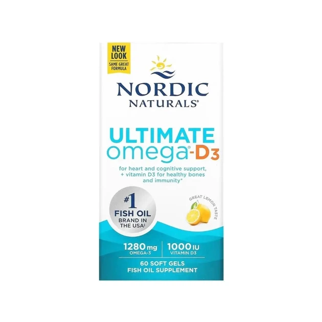 Витаминно-минеральный комплекс Nordic Naturals Омега-3 и витамин D3, 1280 мг и 25 мкг (1000 МЕ), вкус лимона, Ultima (NOR-01794) - изображение 1