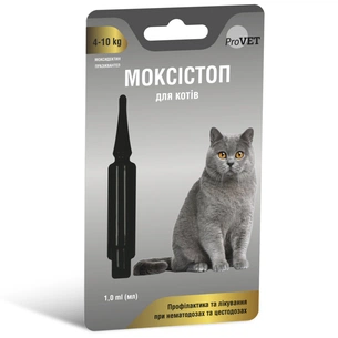 Краплі для тварин ProVET Моксістоп для котів масою тіла від 4 до 10 кг 1.0 мл (4823082419159) зображення 1